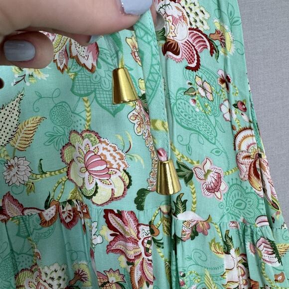 Sunday Mi Amor Anthropologie Dress Womens Small Green Floral Maxi Tiered Cottage - Picture 4 of 16